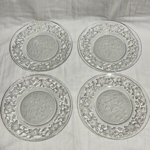 4 Princess House Crystal FANTASIA 8" Luncheon Plates Christmas Poinsettia